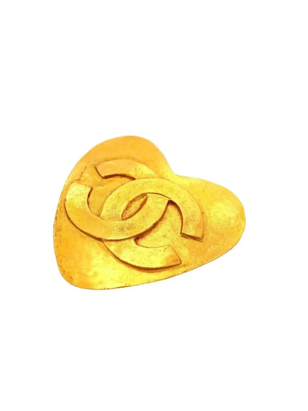 Chanel Brooch Vintage CC Logo Heart Motif Gold Plated - Picture 2 of 6